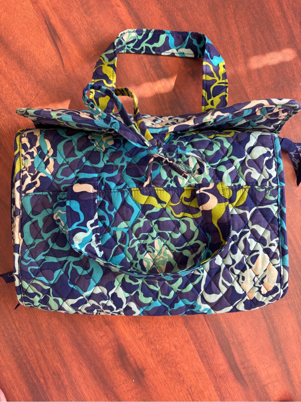Vera Bradley Quilted Tote In Navy, Teal & Lime Floral Print